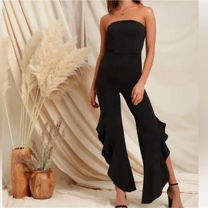 Black strapless ruffle leg jumpsuit size small